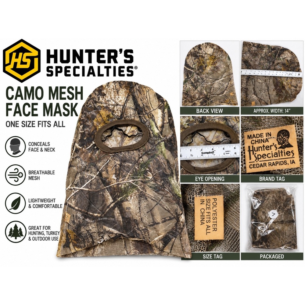 Hunter's Specialties Camo Mesh Face Mask Hunting Turkey Concealment One Size